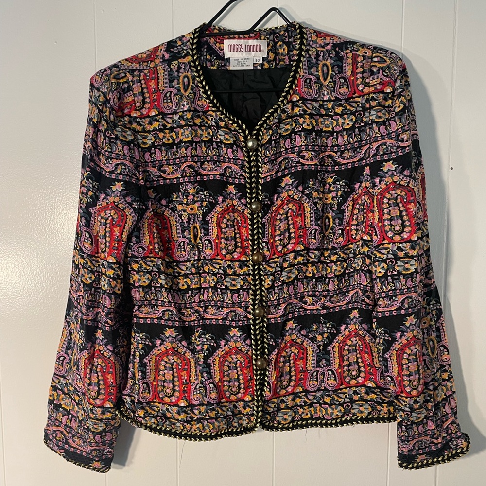 Maggy London 100% Silk Vintage Patterned Blazer (Size 10)
